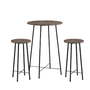 Dining Table Sets 23.6 in. Round Coffee Bistro Wood Top with Metal Frame Table and Chairs for Dining Room (Set of 3)