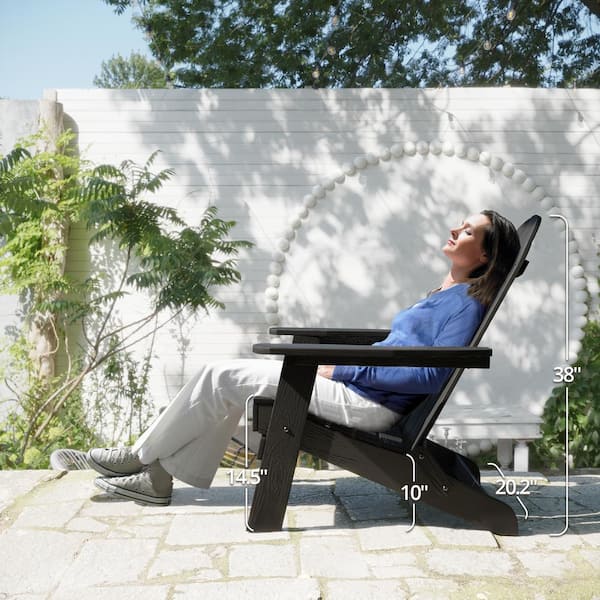 Black Folding Adirondack Chair Weather Resistant Plastic Fire Pit Chairs Set of 2