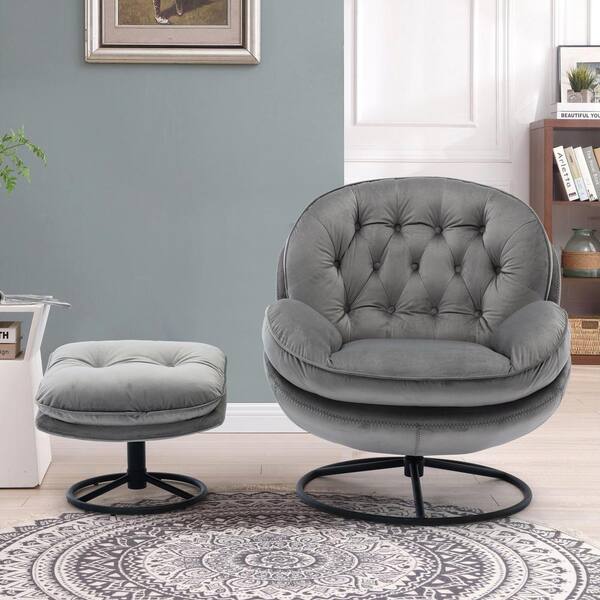 velvet chair and a half with ottoman