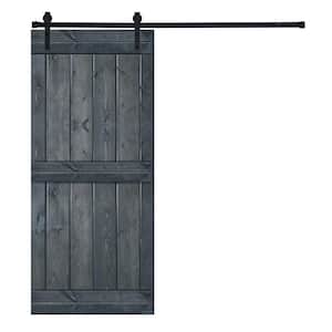 Mid-Bar Series 36 in. x 84 in.Gray Stained Knotty Pine Wood DIY Sliding Barn Door with Hardware Kit