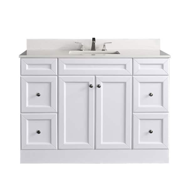 EPOWP 48 in. W x 22. in D. x 40 in. H Bath Vanity in White with White Ceramic Top