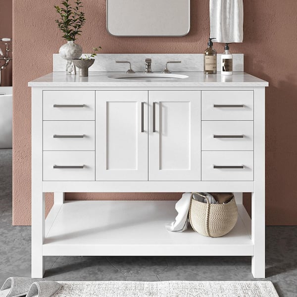 ARIEL Magnolia 42 in. W x 22 in. D x 36 in. H Bath Vanity in White with Carrara Marble Vanity Top in White with White Basin