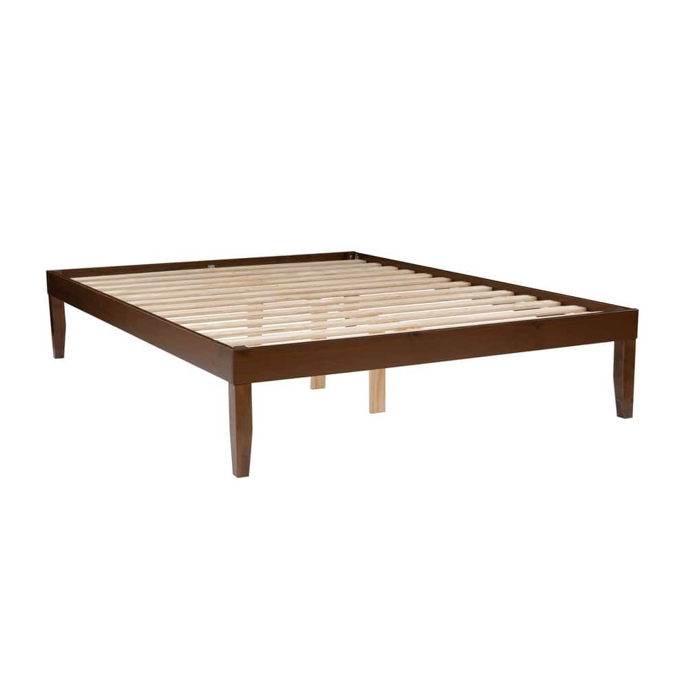 Pheba Brown Walnut Wood Frame Queen Platform Bed