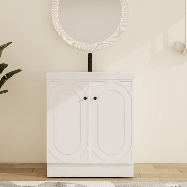 29.5 in. W x 19.7 in. D x 35.4 in. H Freestanding Bath Vanity in White with White Resin Vanity Top