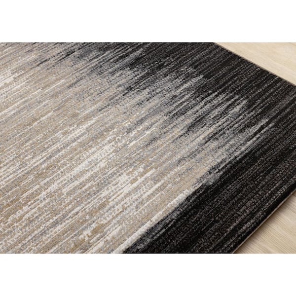 Aethera Collections 8' x 11' (7'10" x 10'10") Black Border, Distressed Indoor Area Rug
