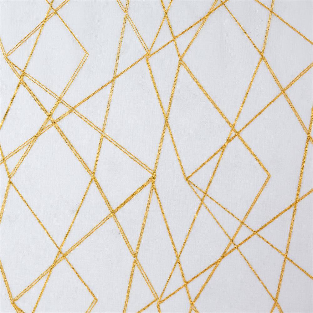 Gold Geometric Embroidery Semi-Sheer Rod Pocket Curtain Panel