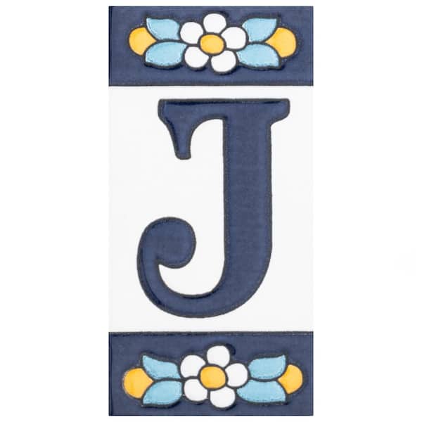 Merola Tile Sevillano Flora Address Letters J 2-1/8 in. x 4-3/8 in. Ceramic Wall Tile (0.07 sq. ft./Each)