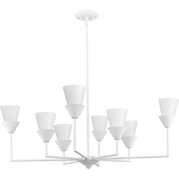 Progress Lighting Pinellas 30 in. Contemporary White Plaster Chandelier with Opal Glass Shades