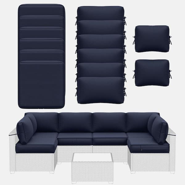 14-Piece 5 in. Outdoor Patio Cushions Water-Resistant Replacement Cushions for 6-Seat Rattan Sectional Sofa Navy Blue