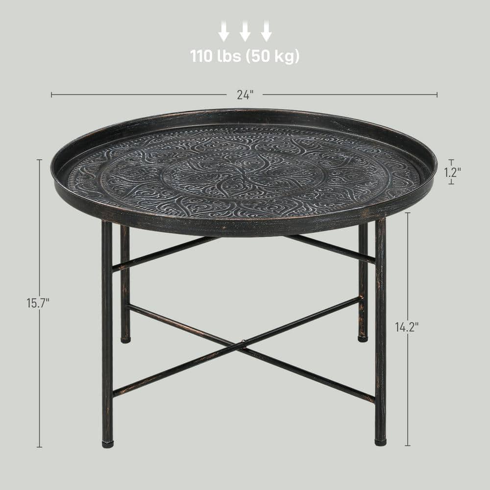 Pewter Round Metal Coffee Table with Hammered Tray Top