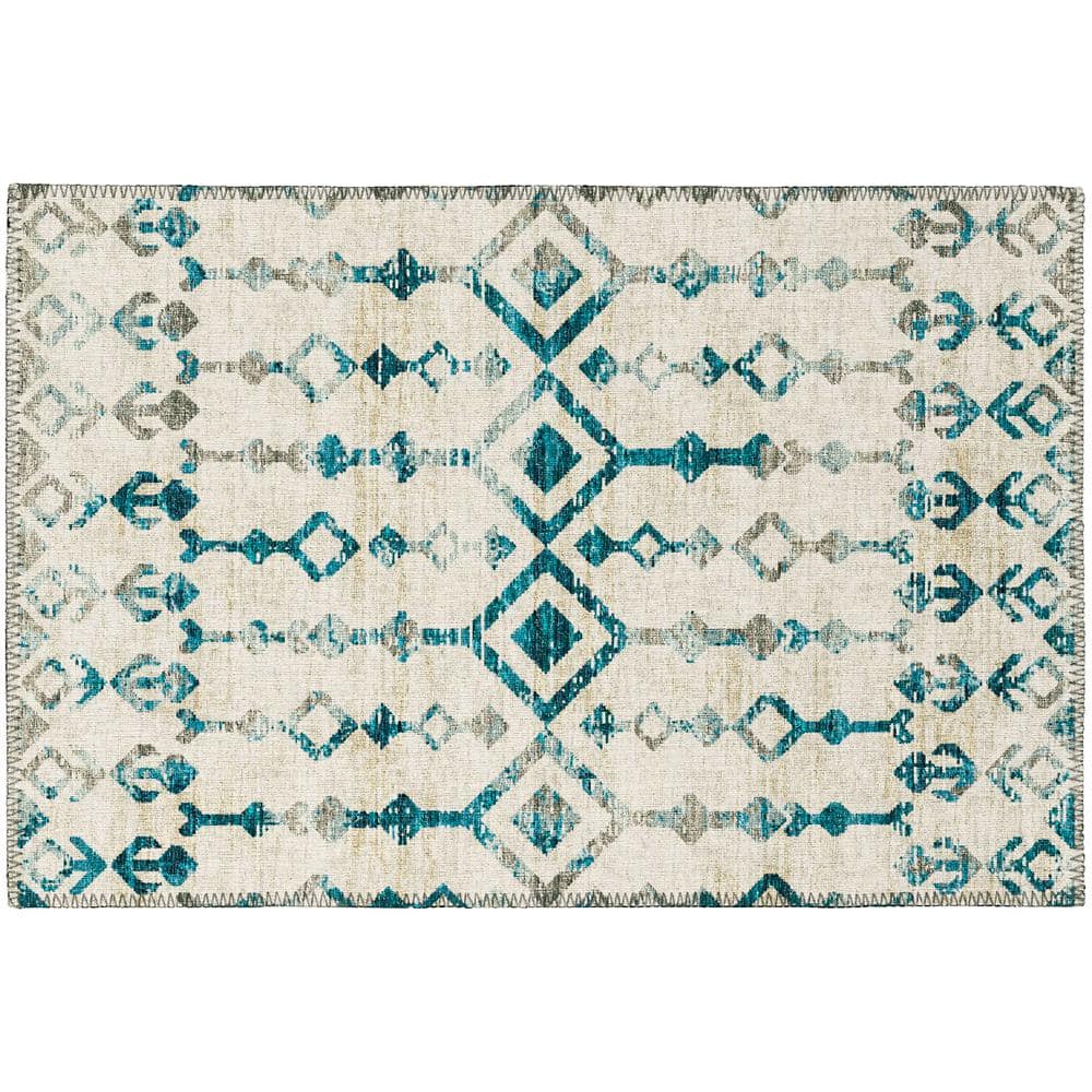 Bravado Blue 1 ft. 8 in. x 2 ft. 6 in. Geometric Indoor/Outdoor Washable Ar