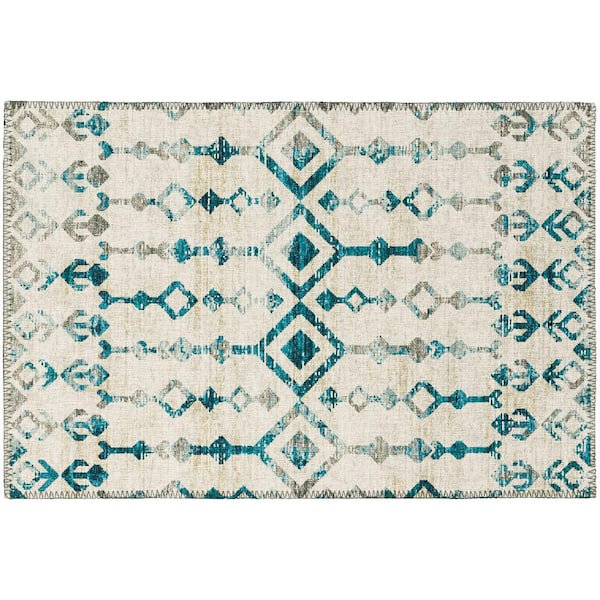 Addison Rugs Bravado Blue 1 ft. 8 in. x 2 ft. 6 in. Geometric Indoor/Outdoor Washable Area Rug