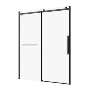 60 in. W x 76 in. H Sliding Semi-Frameless Shower Door in Matte Black Finish with Tempered Glass