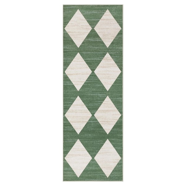 Garvee Modern Geometric Diamond Rug Soft Non-slip Thin Rug for Bedroom Laundry Home Decor Dark Green 2 ft. x 6 ft. Area Rug