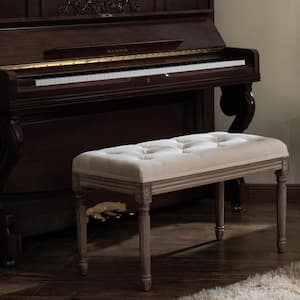 Wood French Vintage Upholstered Bench with Carved Solid Wood Frame (18.5 in. H x 31.5 in. W x 16.6 in. D)