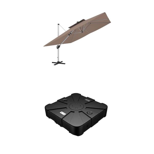 11 ft. Square Double Top Patio Umbrella and Mobile Wheeled Umbrella Base Combo