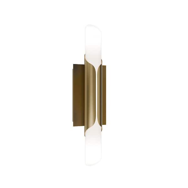 Wrappe 18 in. 1-Light Aged Brass Integrated LED Wall Sconce w/ Acrylic Shade and Selectable 4CCT 2700K-3000K-3500K-4000K