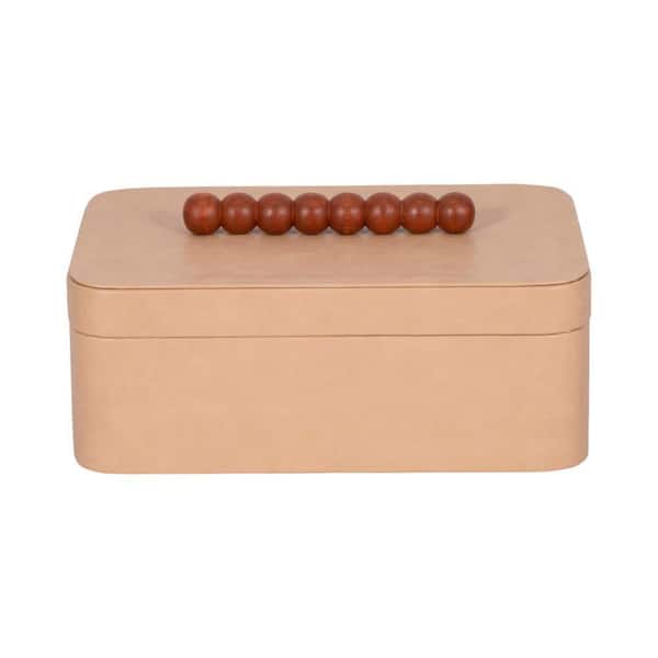 Liv & Skye Ivory 11 in. x 6 in. Wood and Faux Leather Rectangle Decorative Box with Beaded Handle