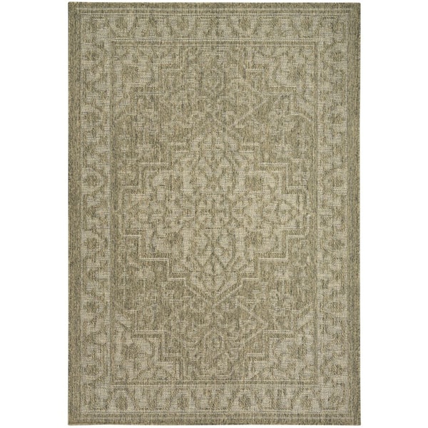 Nourison Tulum Olive 4 ft. x 6 ft. Center medallion Contemporary Area Rug