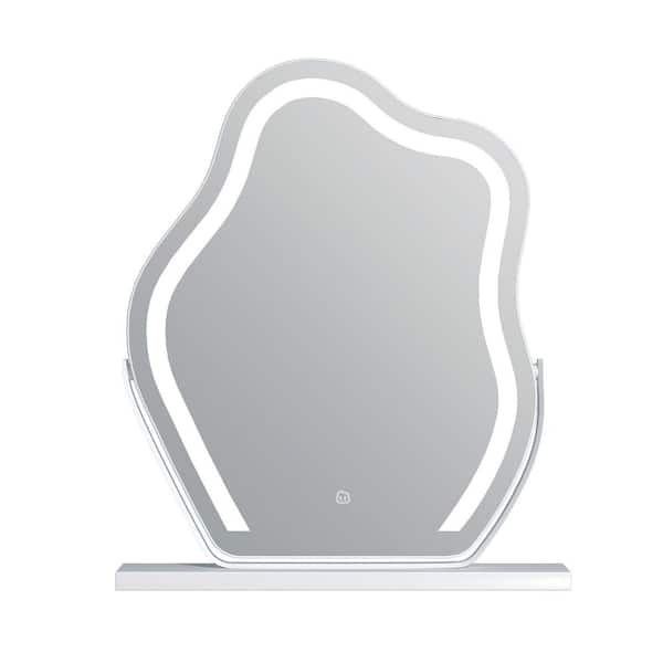 18 in. W x 21.9 in. H Specialty Shape Framed 10X Detachable Magnifier Smart Touch Tabletop Makeup Mirror, White