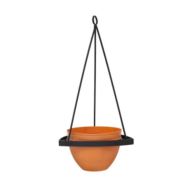 Achla Designs 22.25 in. H Black Wrought Iron Lina Hanging Planter w/ Burnt Sienna Galvanized Steel Pot