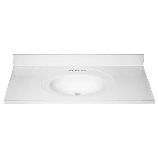 43 in. W x 22 in. D Cultured Marble Vanity Top in Solid White with Solid White Basin and 4 in. Faucet Spread 43 in. W x 22 in. D Cultured Marble Vanity Top in Solid White with Solid White Basin and 4 in. Faucet Spread