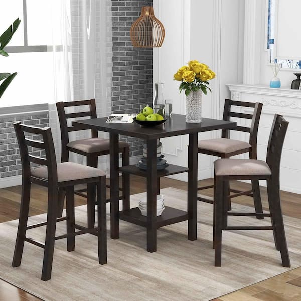 Polibi 5-Piece Espresso Wood Top Dining Room Set Seats 4