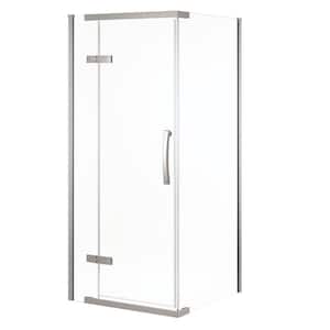Classic 36 in. W x 76 in. H Square Sliding Frameless Corner Shower Enclosure in Stainless