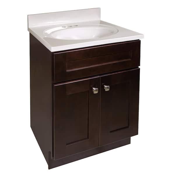 Design House Brookings 25 in. 2-Door Bathroom Vanity in Espresso with Cultured Marble White on White Top (Ready to Assemble)