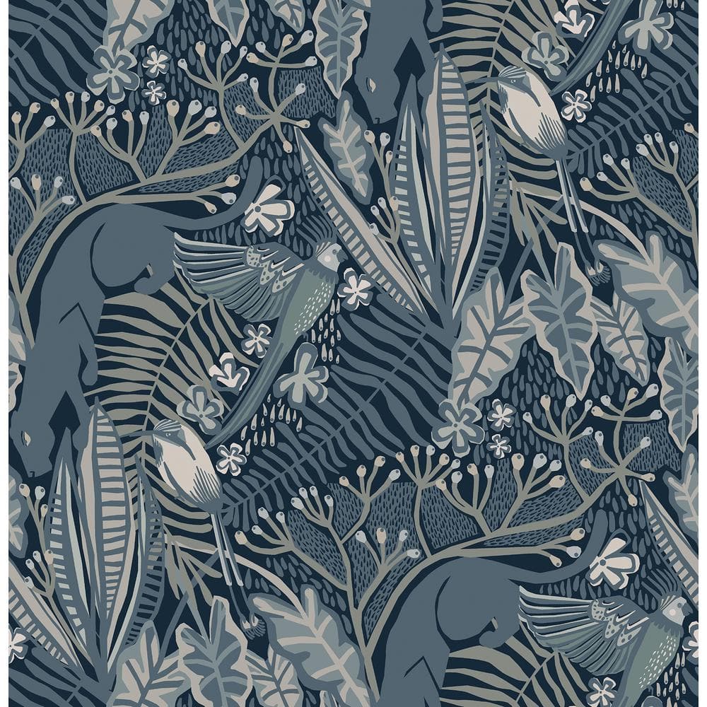 Illustrated Evergreen Forest Peel and Stick Wallpaper (Single Sheet 2x9  ft, Winter Blue)