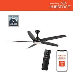 Highstone 70 in. White Color Changing Indoor/Outdoor Matte Black Smart Ceiling Fan with Remote Powered by Hubspace
