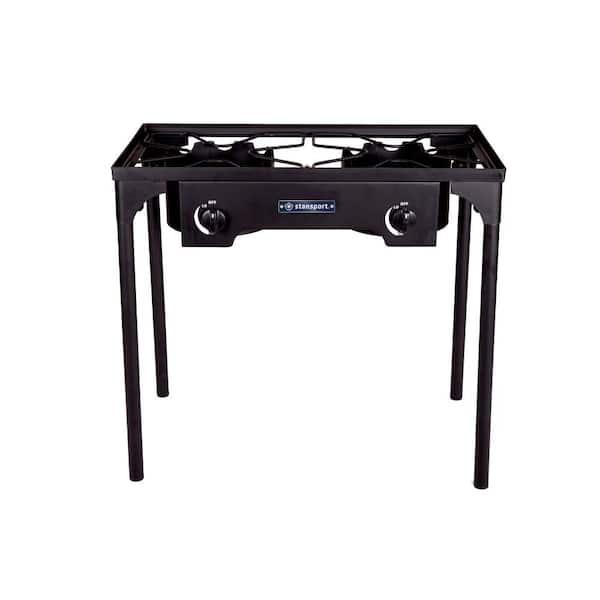 StanSport 2-Burner Base Camp Stove with Cast Iron Burners and Stand