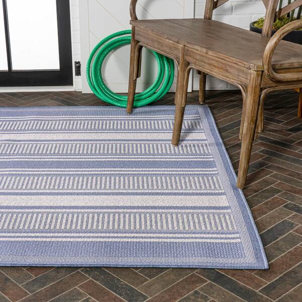 JONATHAN Y Haynes Modern Double Stripe Blue/Light Gray 3 ft. x 5