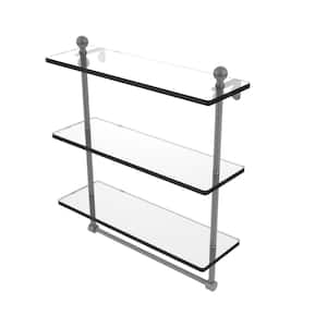 Mambo Collection 16 in. Triple Tiered Glass Shelf with Integrated Towel Bar in Matte Gray