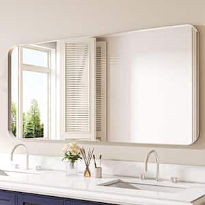 60 in. W x 28 in. H Rectangular Aluminum Framed Wall Bathroom Vanity Mirror in Silver