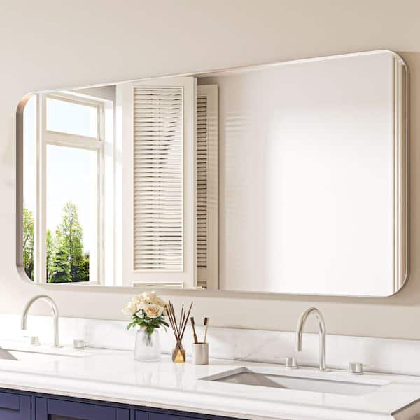 waterpar 60 in. W x 28 in. H Rectangular Aluminum Framed Wall Bathroom Vanity Mirror in Silver