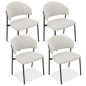 White Corduroy Upholstered Dining Chairs with Metal Legs(Set of 4 White Chairs)