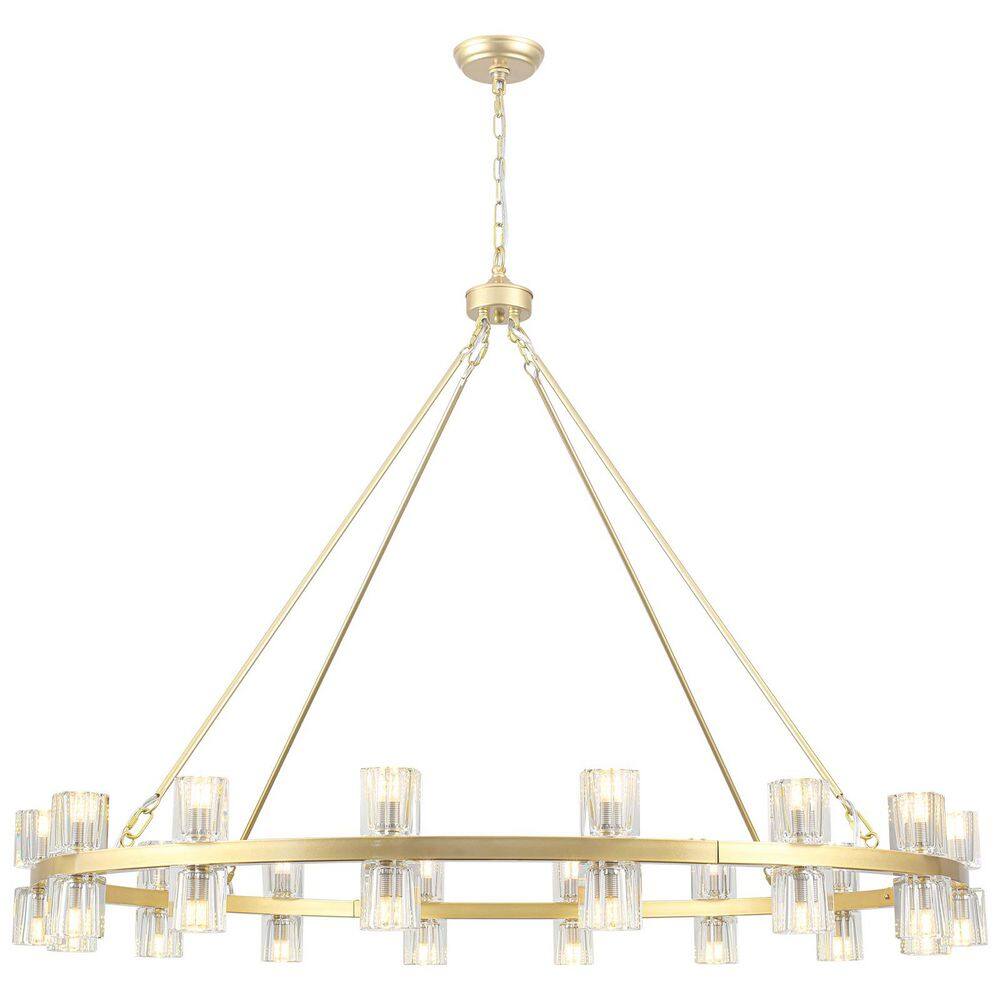 ADSENSTY 32 light 49.21" Gold Round Wagon Wheel Chandelier with Crystal ...