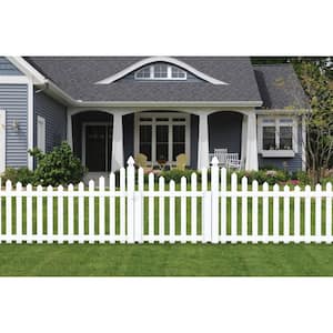 3.5 ft. W x 4 ft. H White Vinyl Glendale Scalloped Top Spaced Picket Fence Gate with 3 in. Pointed Pickets