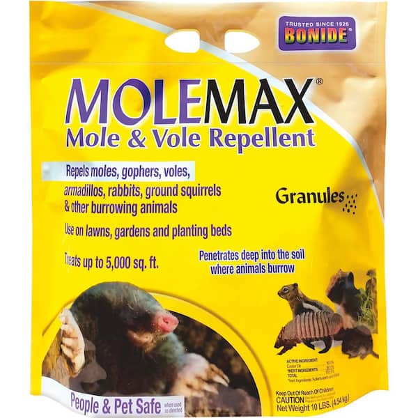 Bonide MoleMax Mole and Vole Repellent Granules, 10 lbs. Ready-to-Use, Lawn and Garden Mole Control, People and Pet Safe