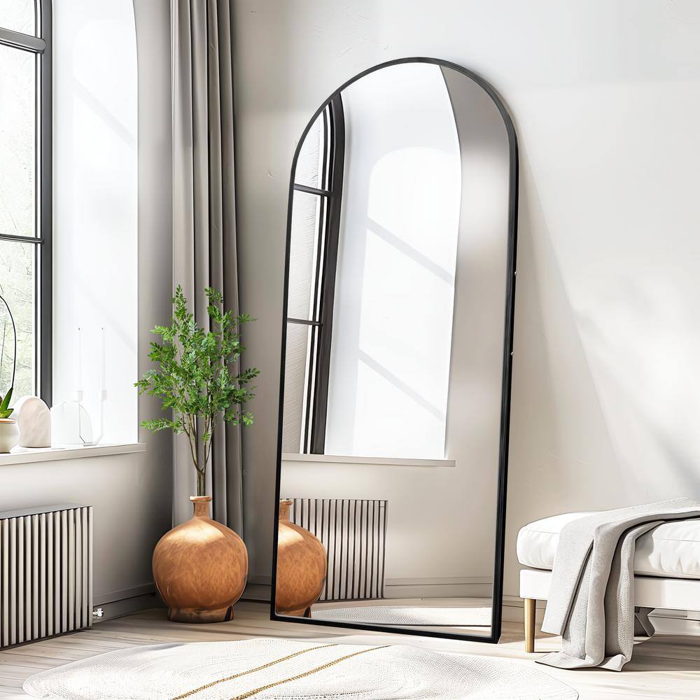 26 in. W x 63 in. H Arched Black Framed Full Length Mirror Aluminum ...