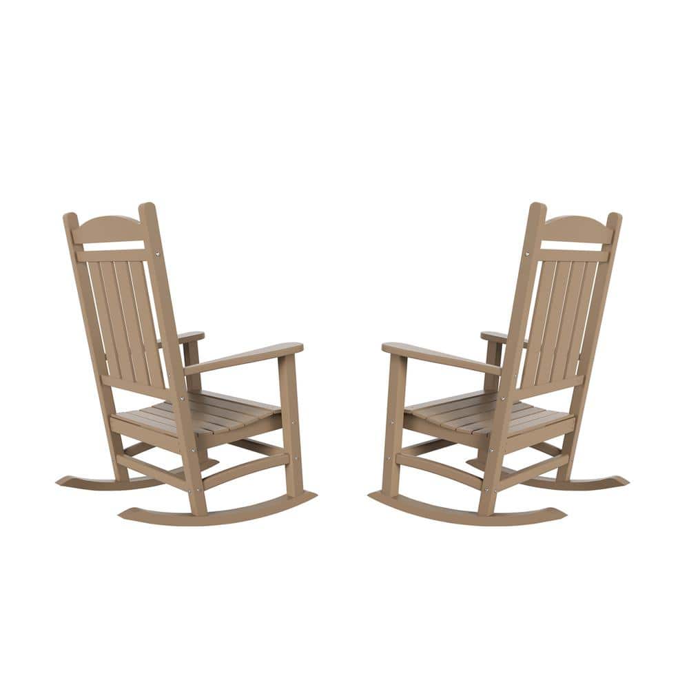 Weathered Wood Outdoor Rocking Armchair with Plastic Frame