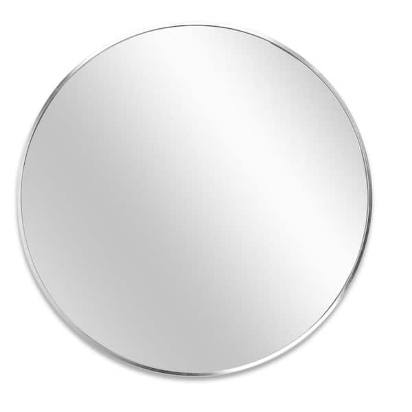 Miscool Anky 36 in. W x 36 in. H Round Large Aluminium Alloy Metal Framed Silver Wall Mirror, Bathroom Vanity Makeup Mirror