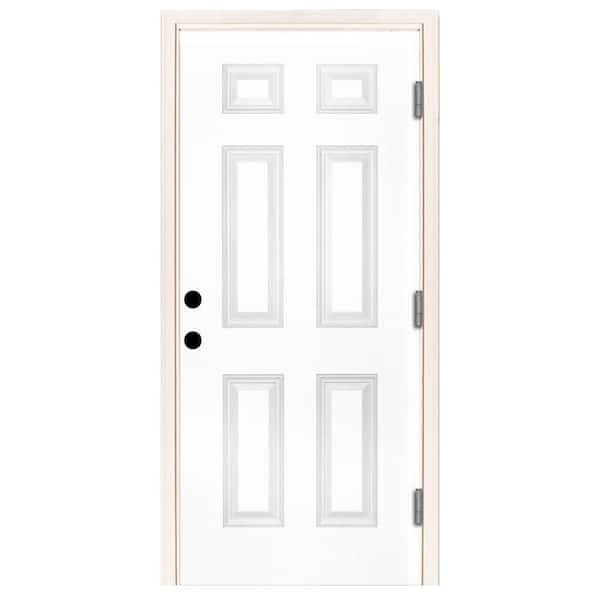 Steves & Sons 32 in. x 80 in. Element Series 6-Panel White Primed Steel Prehung Front Door with Left-Hand Outswing w/ 6-9/16 in. Frame
