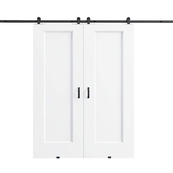 60 in. x 80 in. 1-Panel Hollow Core Barn Door White Primed MDF Sliding Barn Door with Hardware Kit (T Shape Hanger Set)