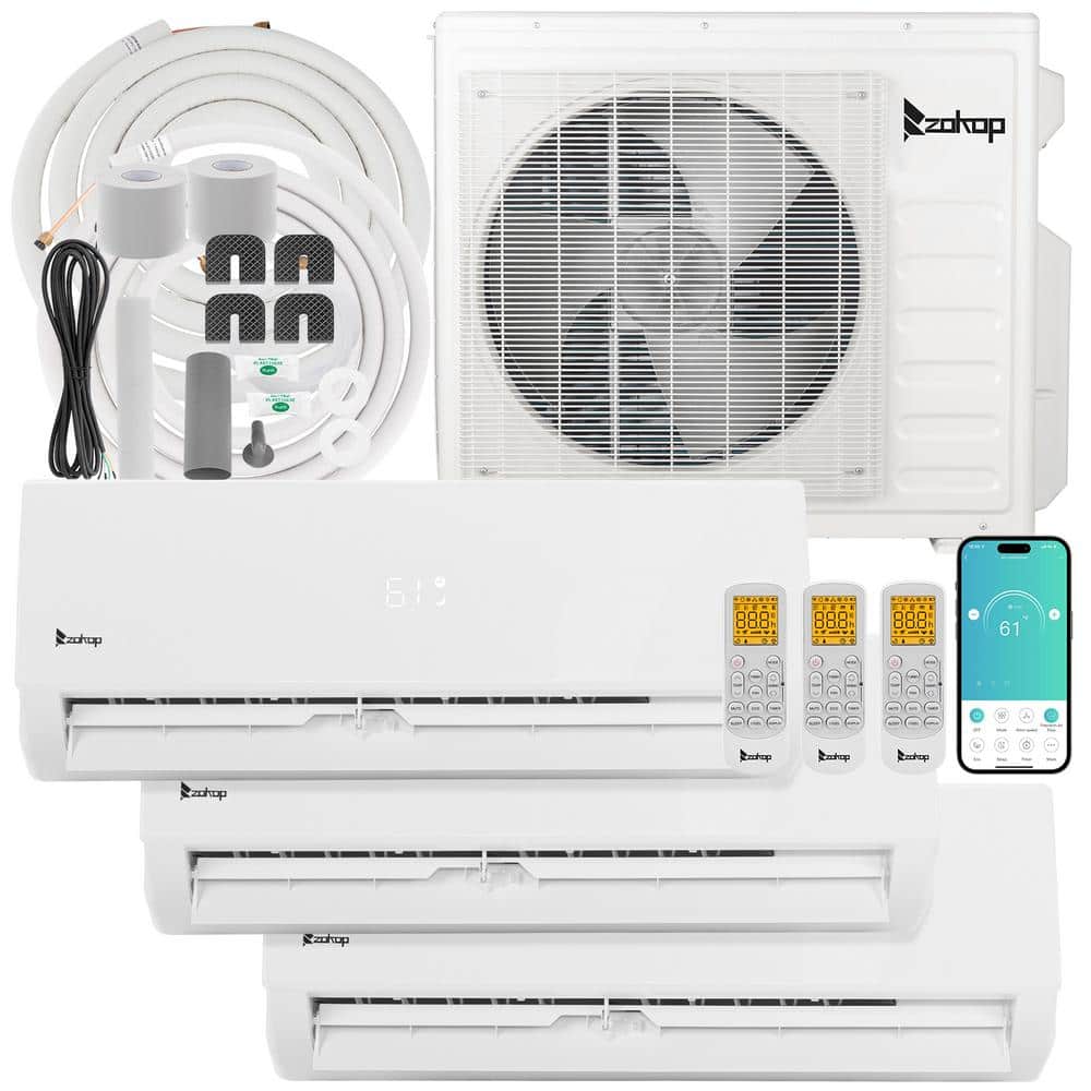 19 SEER2 27000 BTU 2.25-Ton 3-Zone WIFI Ductless Mini Split Air Conditioner with Heat Pump 9K pLus 9K pLus 12K price history on PriceWatchPro