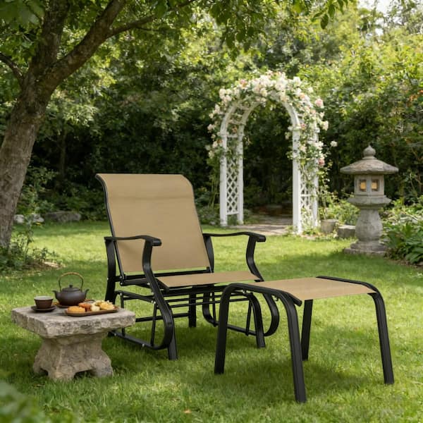 Comfortable High-Back Outdoor Glider Chair with Ottoman, Extra