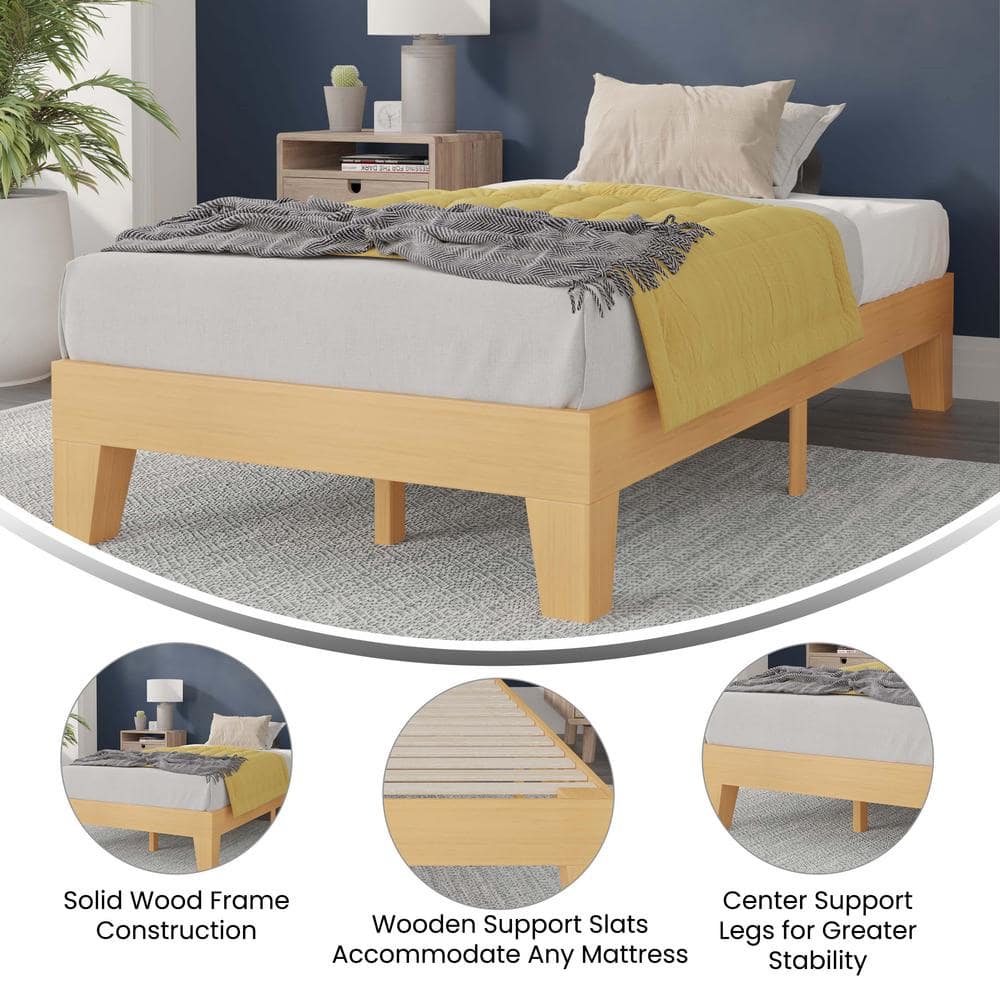 Natural Twin Wood Platform Bed with Slats