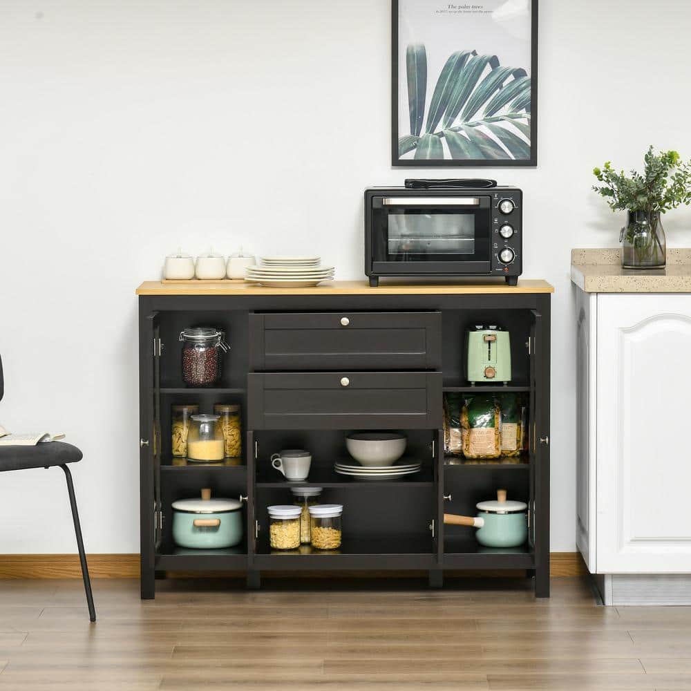Modern 47" Dark Brown Buffet Cabinet with Glass Doors and Adjustable Shelving