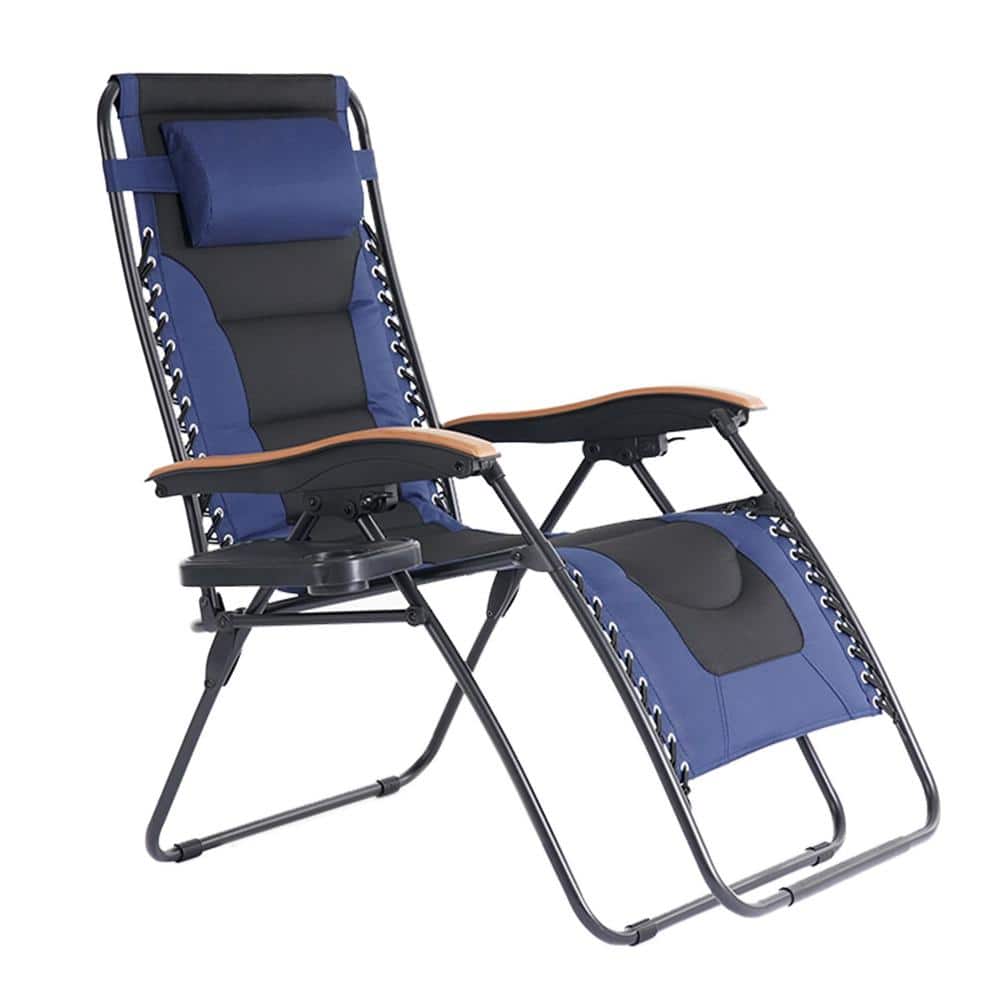 Metal Outdoor Folding Zero Gravity Chair with Cup Holder Adjustable Recline